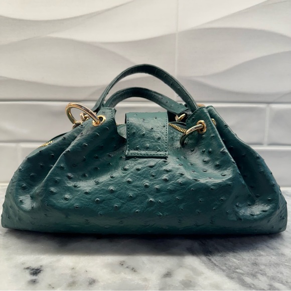 NWOT Isabella Adams Green and Gold Ostrich Designer Purse - Picture 3 of 16